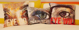 EyeWill pillows by artist Jeanne Aufmuth